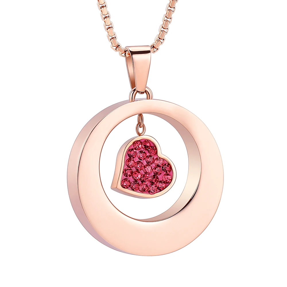 

_ Сердце в круге с белым/красным кристаллом, подвеска из нержавеющей стали, памятное ожерелье, ювелирные изделия