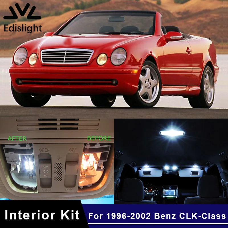 

Edislight 14Pcs Canbus LED Lamp Car Bulbs Interior Package Kit For 1996-2002 Mercedes Benz CLK-Class Map Dome Door Plate Light