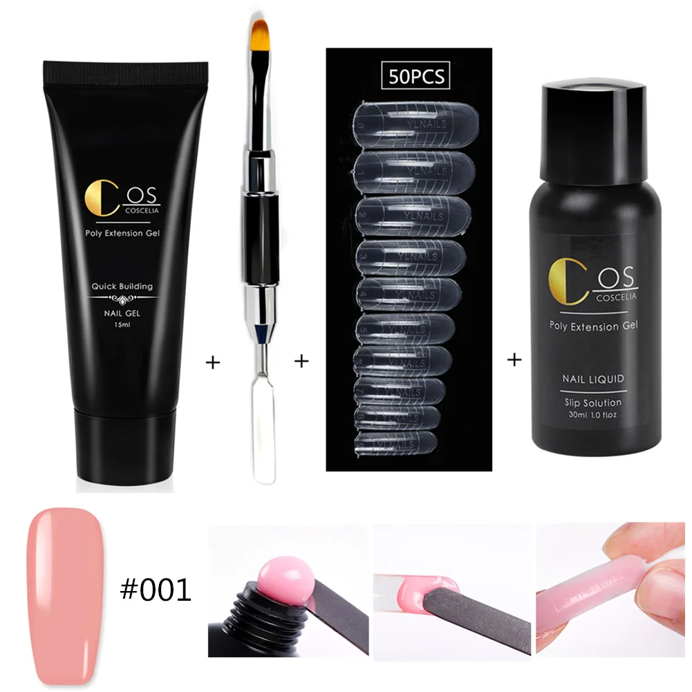 SET 001 COSCELIA гель для набор для наращивания ногтей с инструментами для французского маникюра гель Лак Кисть для нейл-арта гель для наращивания ногтей - Цвет: SET 001