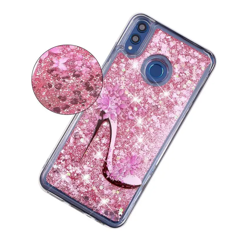Phone Case For Huawei Honor 8X Protective Shell Glitter Shine Quicksand Shockproof Transparent Cute Back Cover Soft TPU |
