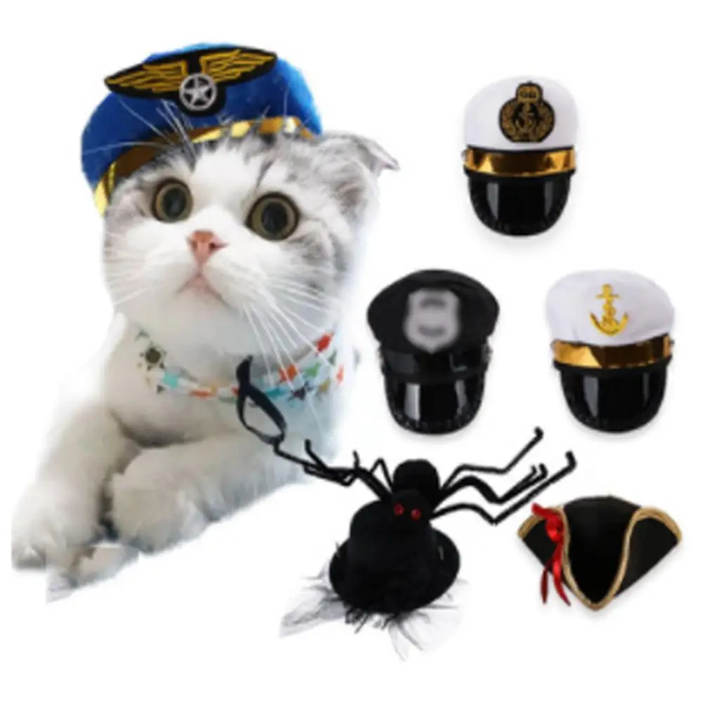 Dogs make funny hats Pet Photo artifact Cat poses for a prop head hat Halloween Pirates Sailor Captain cap | Дом и сад