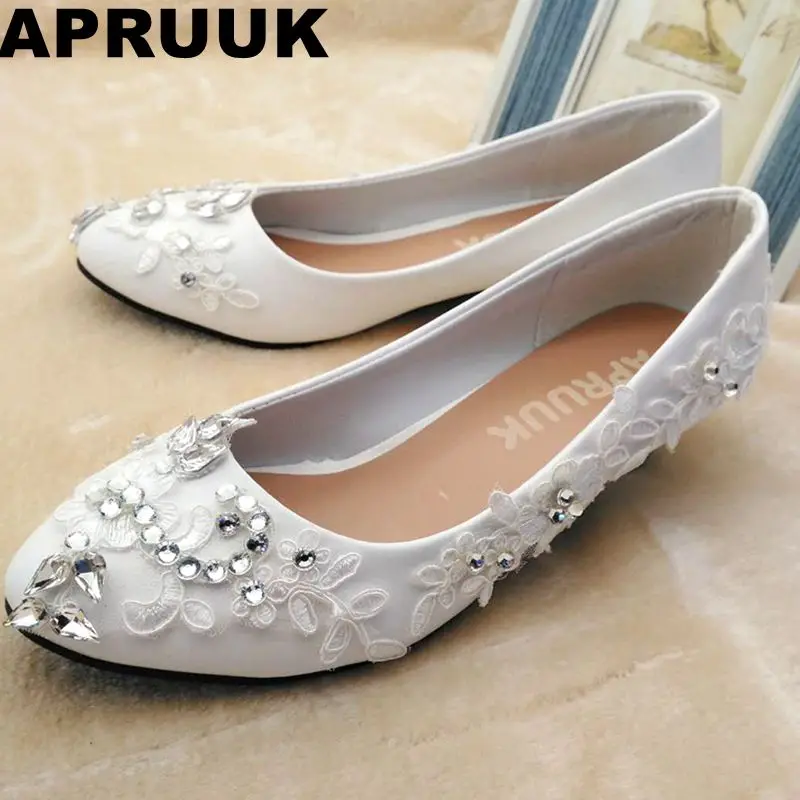 

Silver crystal rhinestones wedding shoes bride white lace plus sizes low high heels bridal shoes lady proms dress lace shoes