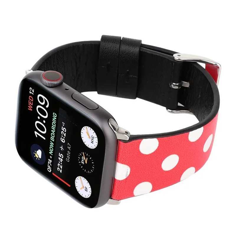 Кожаный ремешок в горошек с изображением Минни Микки и кошки hello kitty для Apple Watch серии 4, 3, 2, 1, ремешок для iWatch 38, 42 мм, 40, 44 мм, мышь