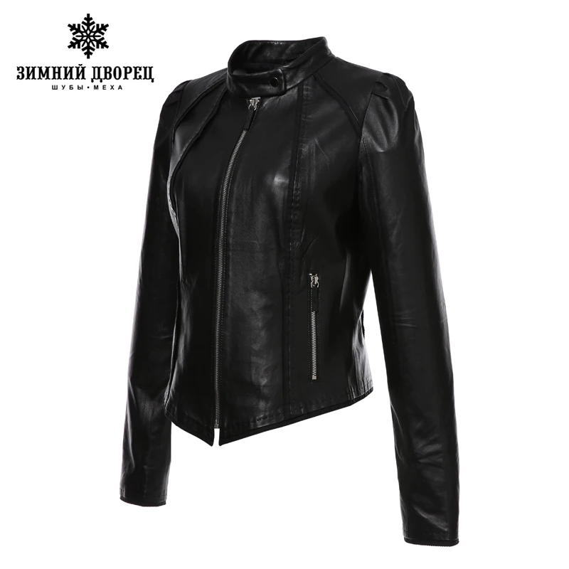 ЗИМНИЙ ДВОРЕЦ 2017 мода Лучшие продажи кожаная куртка Короткая Овчины Вскользь