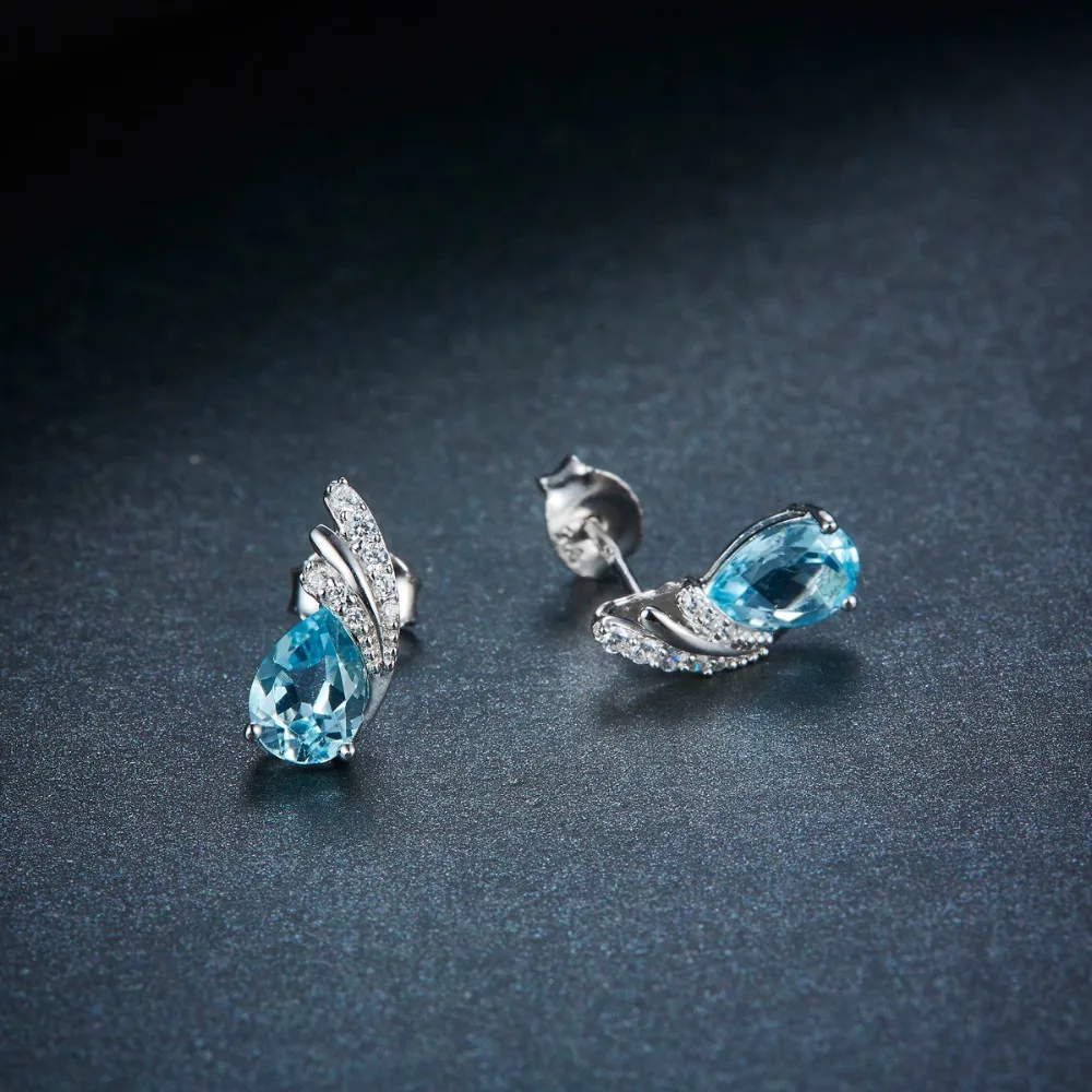 Серьги гвоздики из серебра 925 пробы с натуральным голубым топазом|stud earrings|gemstones blue