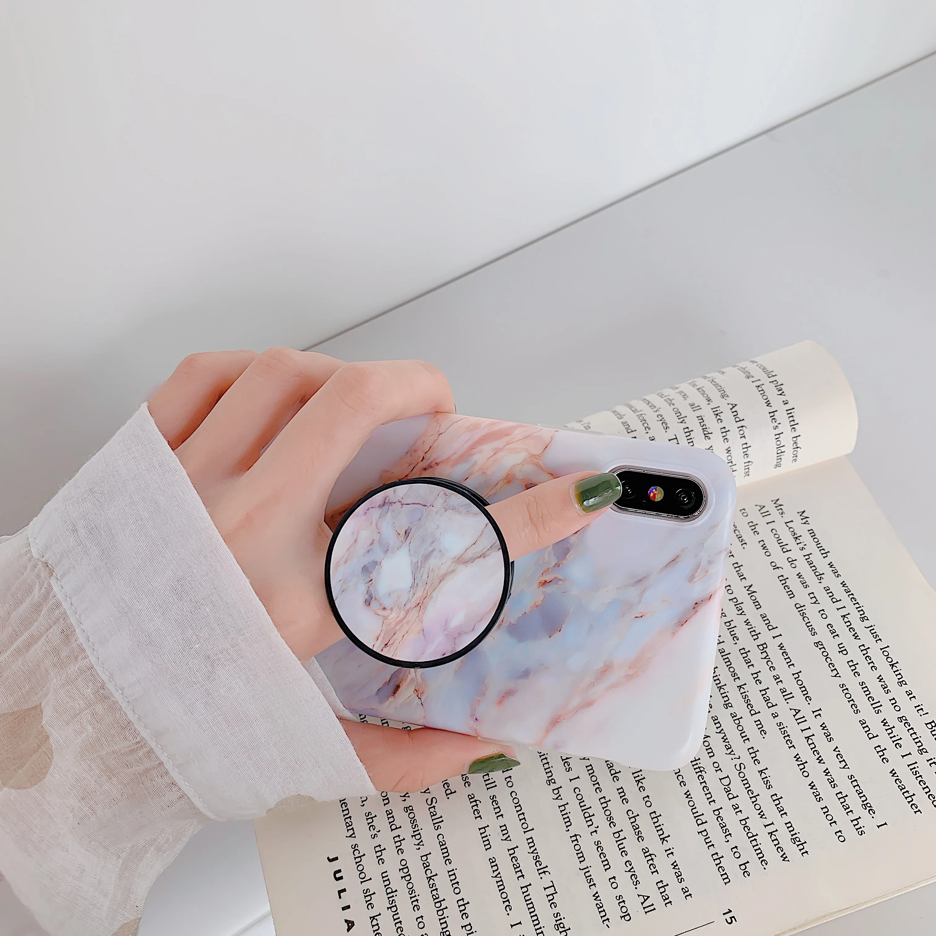 Glossy White Crimson Marble Kickstand Stand Ring Holder Phone Case for iPhone XS Max XR X 6 6s 7 8 10 Plus i8P Back Cover Funda |