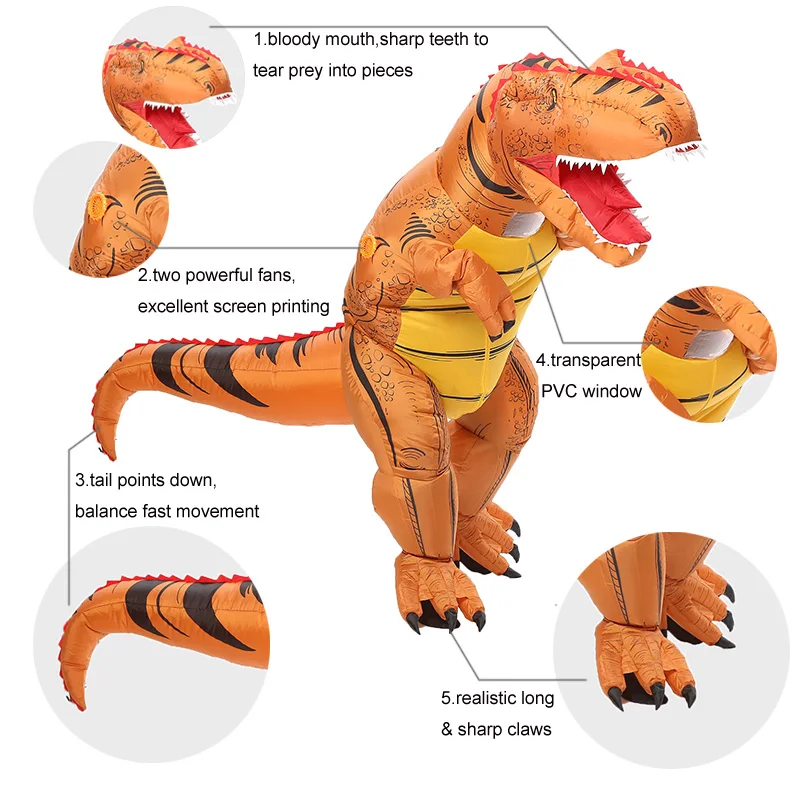 JYZCOS взрослый T REX надувной костюм динозавра Хэллоуин партии Косплей Костюм для женщин мужчин детей Карнавальный костюм