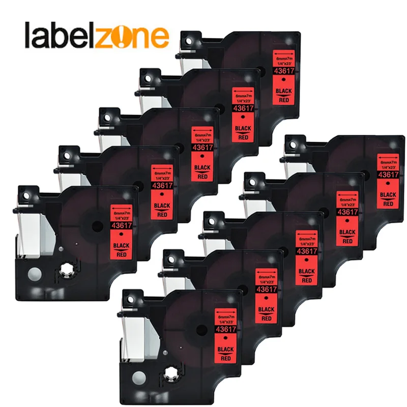 

10Pack 43617 1/4"(6mm) x 23'(7m) black on red compatible Dymo D1 PNP 6mm label printers D1 43617 for dymo label manager LM160