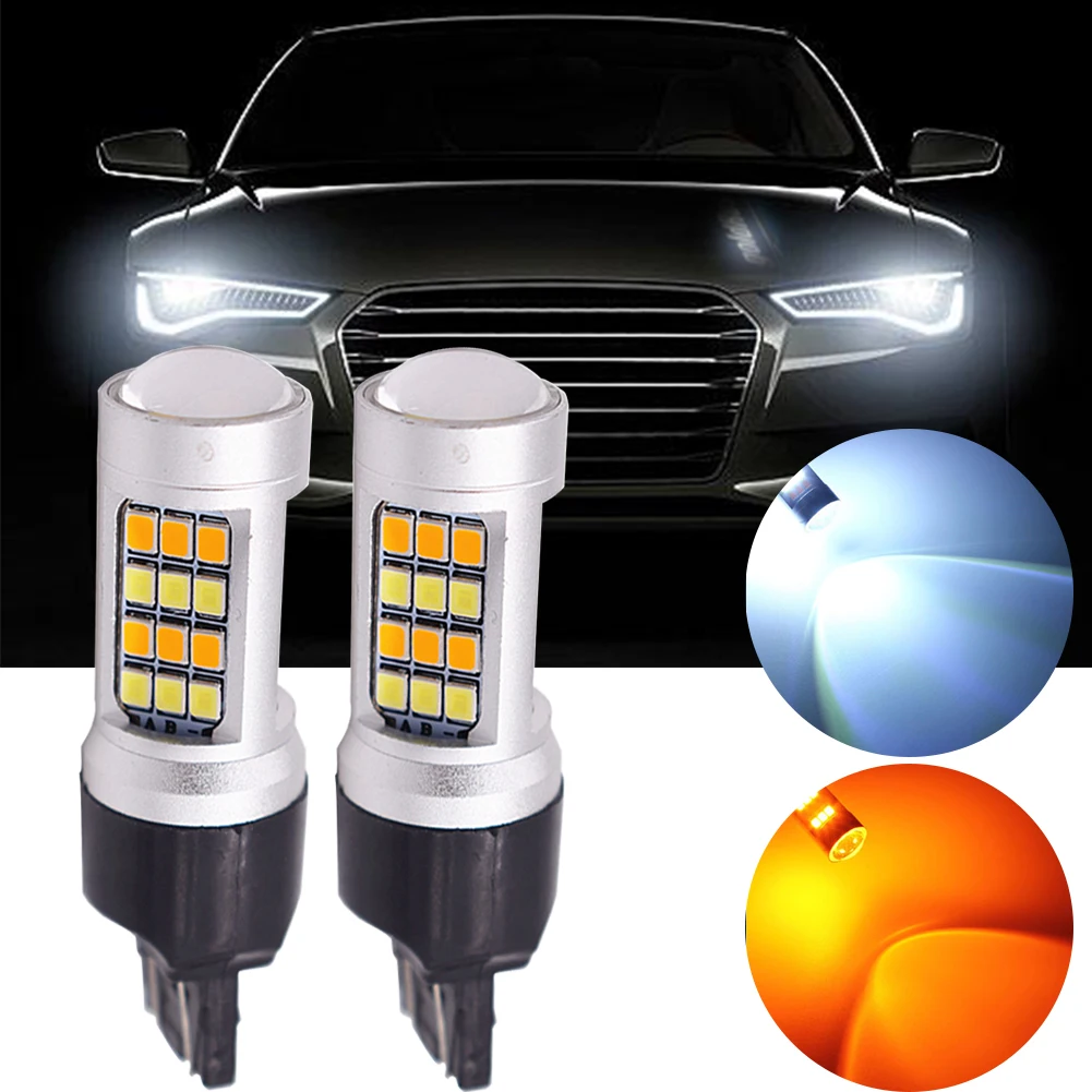 2x T20 7443 42 SMD 2835 накаливания дневного вождения двухцветный мигающий фонарь УФ