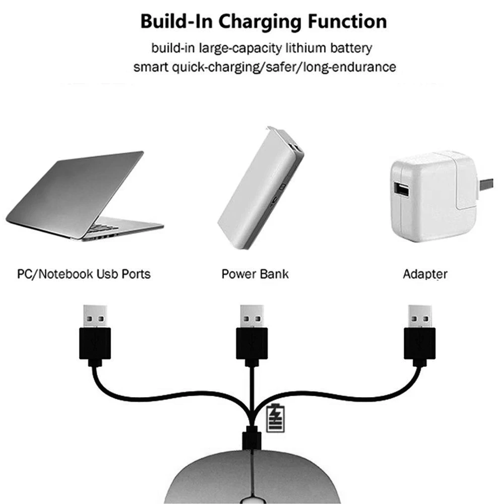 Ультратонкая перезаряжаемая беспроводная мышь с бесшумной кнопкой USB оптическая