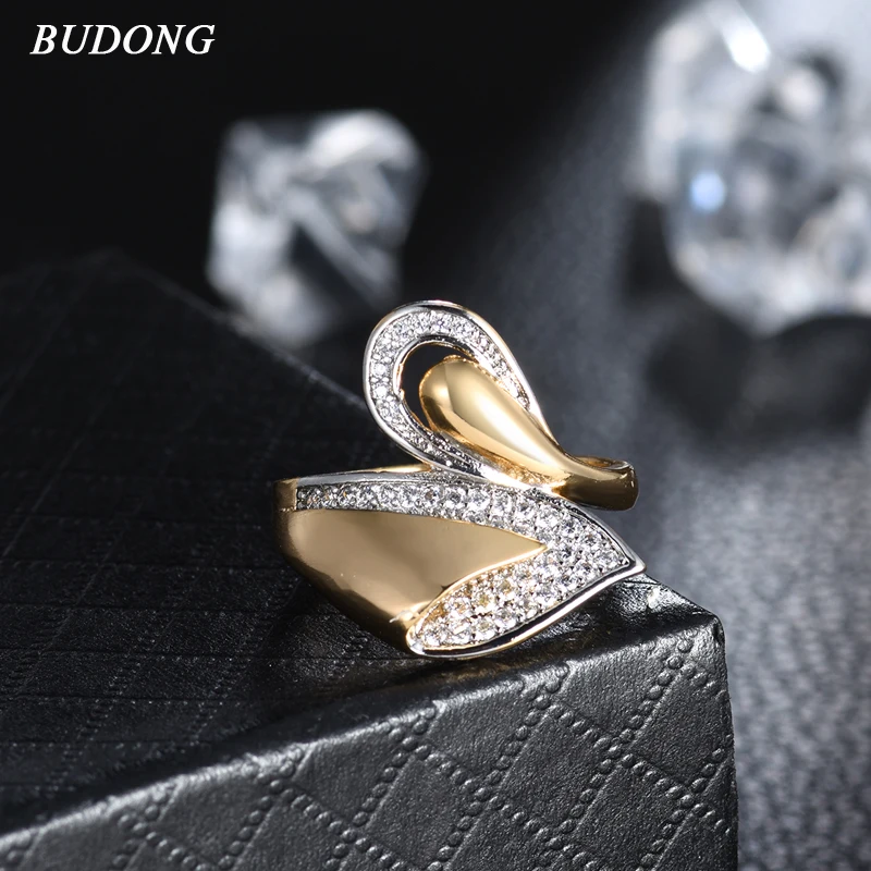 Классические кольца для помолвки BUDONG Золотое кольцо с фианитом модное женское