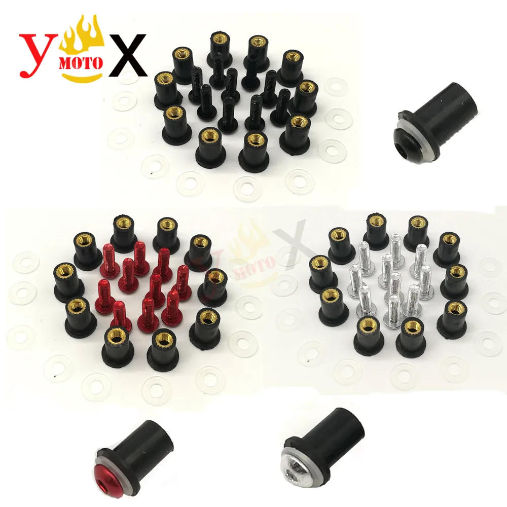 

10 Pcs M5*16cm Black/Silver/Red Motorcycle Windscreen Screws Bolts Nuts Washers Windshield Faring Mounting Kit Fasterner