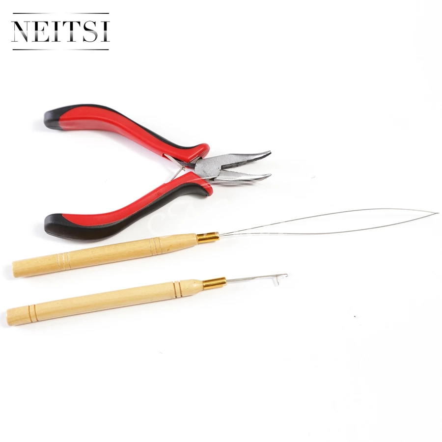 

Neitsi Bent Nose Needle Plier and Micro Pulling Needle and Loop Threader 3pcs/set For Hair Extensions