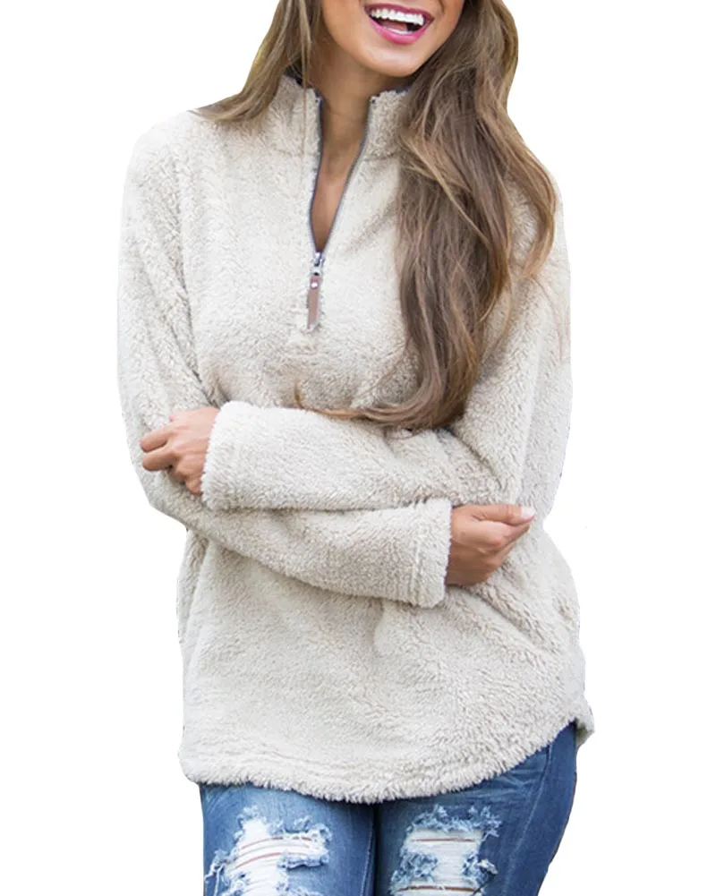 Hitmebox 2019 Autumn Winter Women Casual Long Sleeve Pullovers Jumper Zipper Fleece Top Sweaters Ladies Warm Hairs Outerwears | Женская