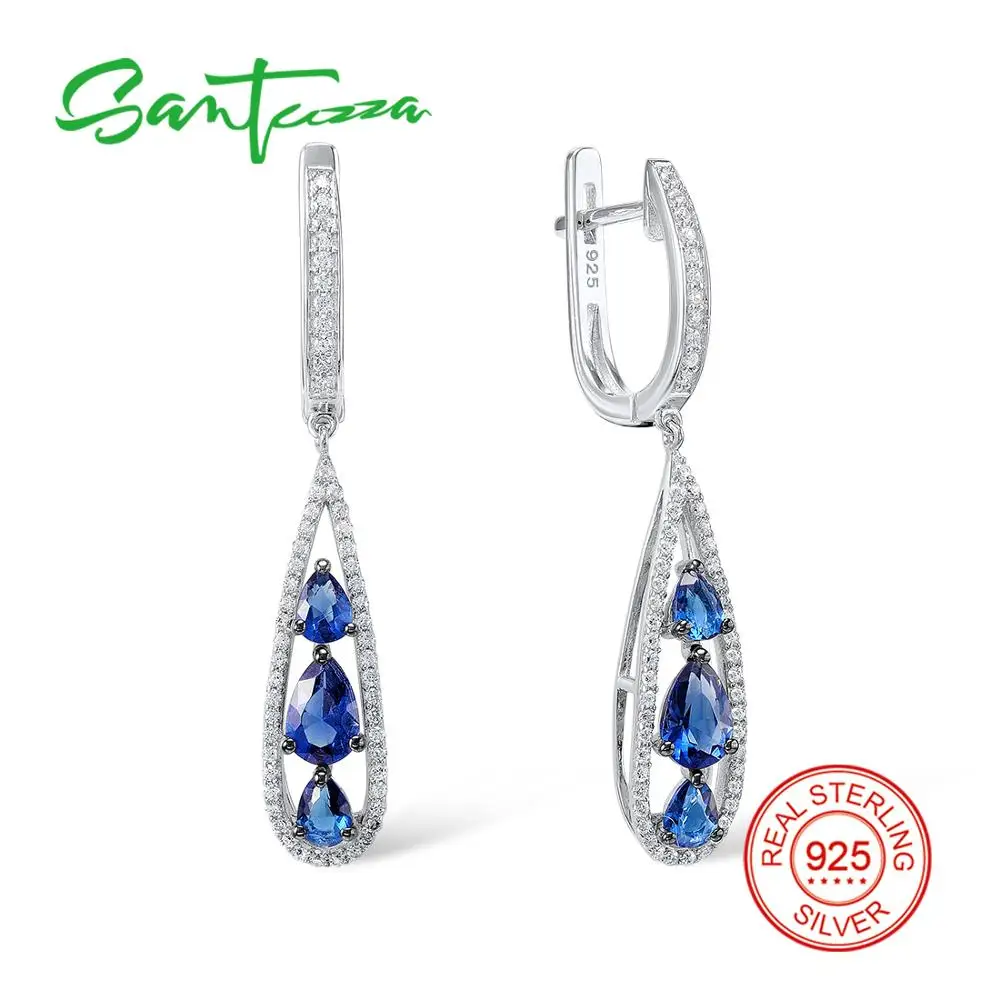 SANTUZZA, серебряные серьги для женщин, 925 пробы, серебряные висячие серьги, длинные серебряные 925 с кубическим цирконием, ювелирные изделия