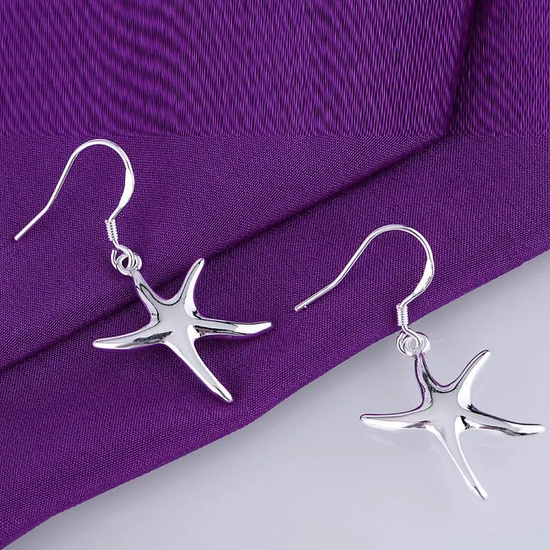 Женские серьги starfish блестящие из серебра 925 пробы с покрытием LQ E062|silver plated