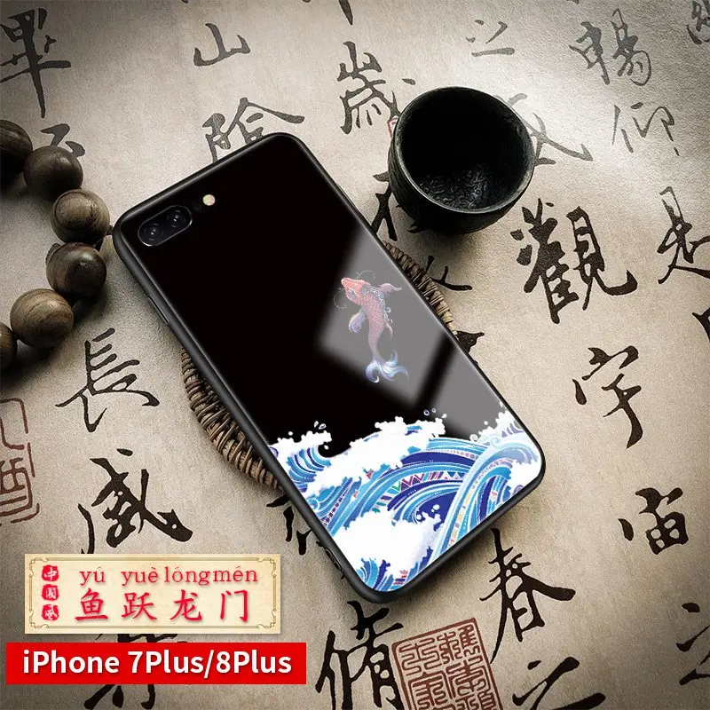 Китайский стиль Zen зеркальный стеклянный чехол для Iphone 6 6s 7 8 Plus богатство