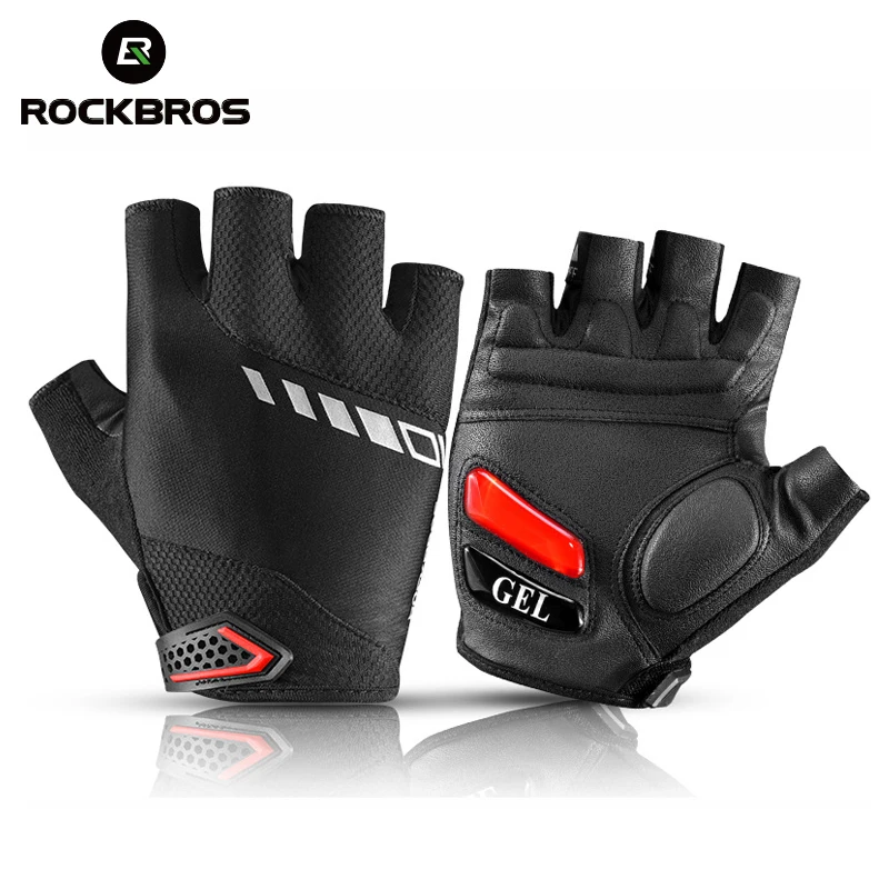 RockBros Cycling Bike Bicycle Short Gloves Silicone Gel Thickened Pad SBR Shockproof Breathable Half Finger Glove Equipment | Спорт и
