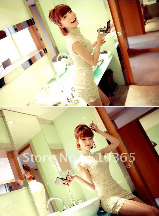 2013 Free shipping Summer socialite sexy Lace slim Elegant stand sheath solid women mini dresses 2477F | Женская одежда