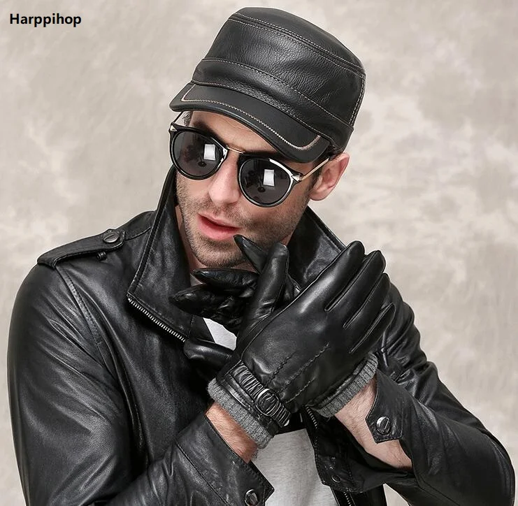 Мужские зимние шапки из натуральной кожи Harppihop новинка 2018 брендовые модные