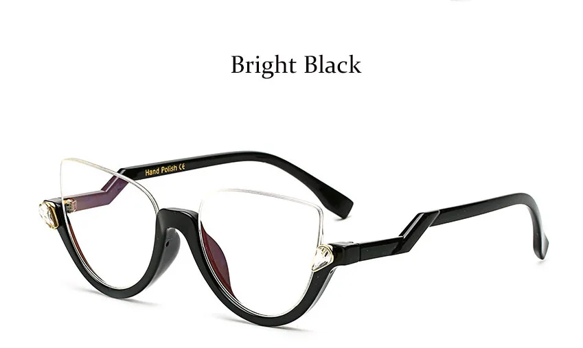Bright Black Очки оправы оптика женские кошачий глаз половинная оправа Стразы модные Кристальные очки оправа анти-синие линзы солнцезащитные очки - Цвет оправы: Bright Black