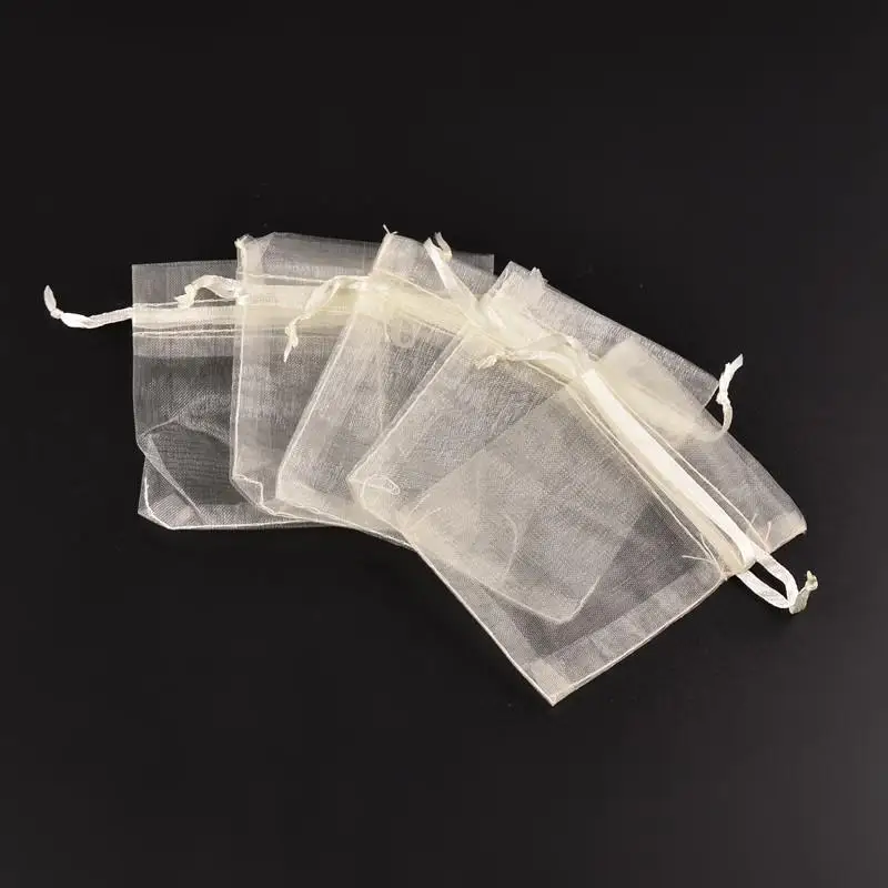 

100pcs Organza Bags Jewelry Packaging Wedding Gift Bags & Pouches with Ribbons Ivory 9x7cm