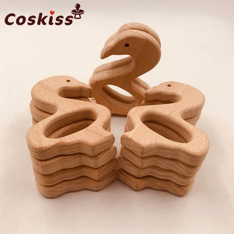 

Organic Baby Teether Product Beech Wooden Swan Teether DIY Wood Personalized Pendent Eco-Friendly Safe Baby Teething Chew Toys