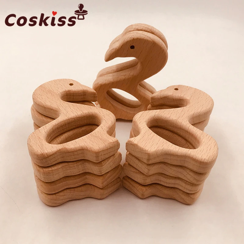 Mordedor org&aacute;nico para beb&eacute;, producto de madera de haya, Cisne, personalizado, colgante, respetuoso con el medio ambiente, seguro, juguetes para morder-0