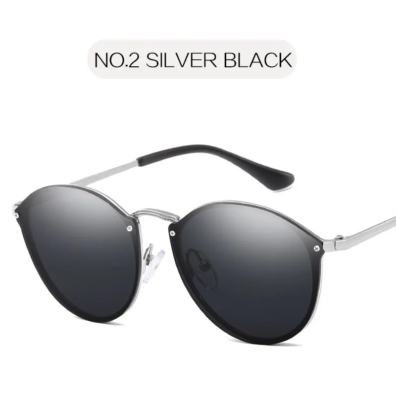 2.Silver black YOOSKE брендовые Круглые Солнцезащитные очки для женщин, Винтажные Солнцезащитные очки без оправы, мужские ретро очки с зеркальным покрытием UV400 - Цвет линз: 2.Silver black