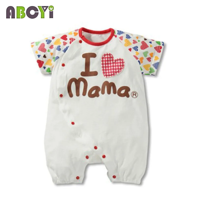 Детские комбинезоны с надписью I Love Mama Papa летние короткими рукавами из 100% хлопка