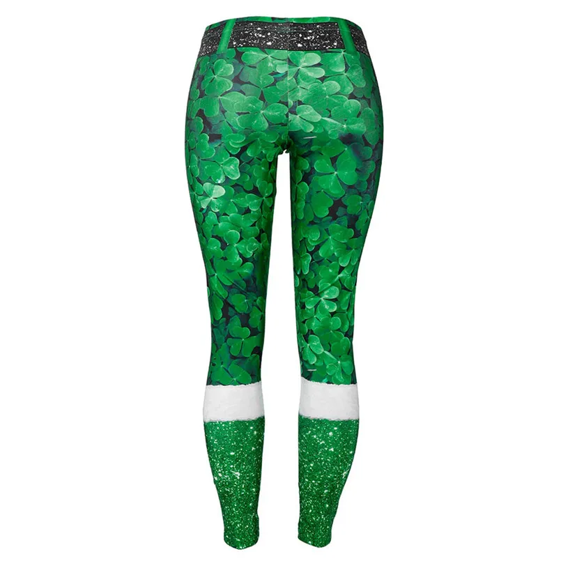 Womens St. Patrick's Day Clover Print Tighten High Waist Pencil Pants Trousers Elastic Slim Leggings Tights Yoga | Спорт и