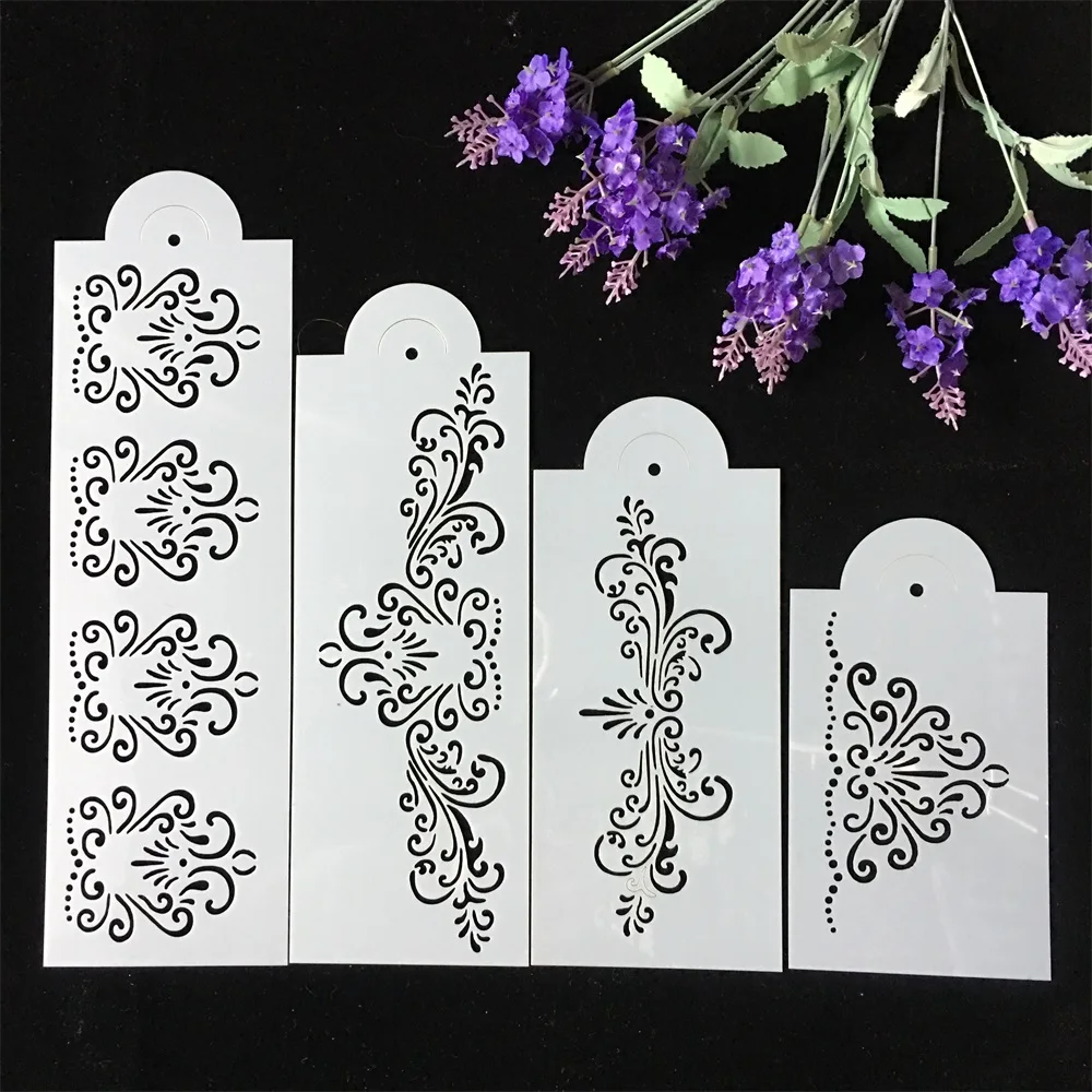

New 4Pcs/Set 33cm Flower Edge DIY Layering Stencils Wall Painting Scrapbook Coloring Embossing Album Decorative Template
