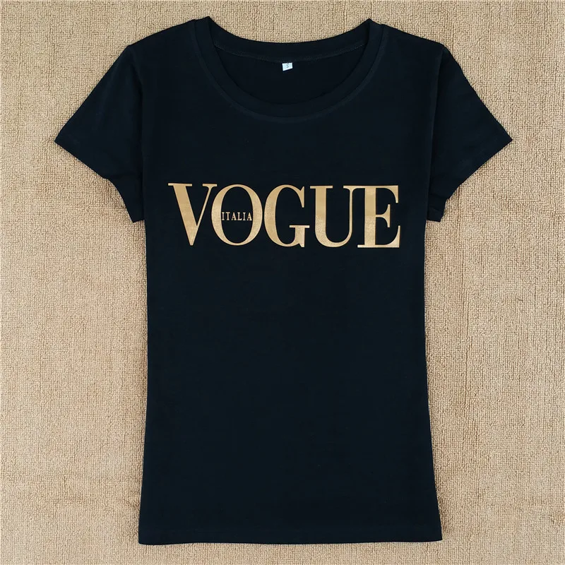 Женская футболка Harajuku VOGUE хлопковая Футболка с золотым принтом S XL короткими