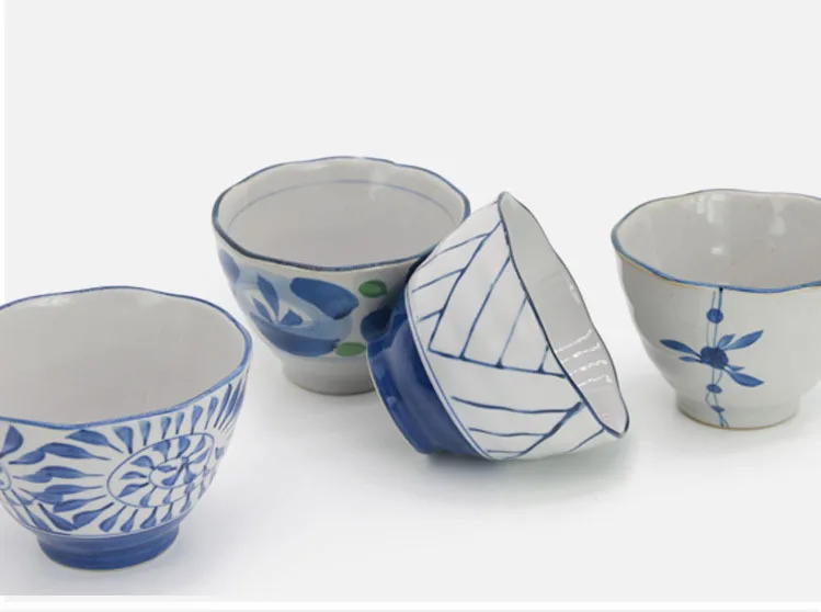 Керамическая чаша ретро ручная роспись посуда подглазурь Китай сине белая