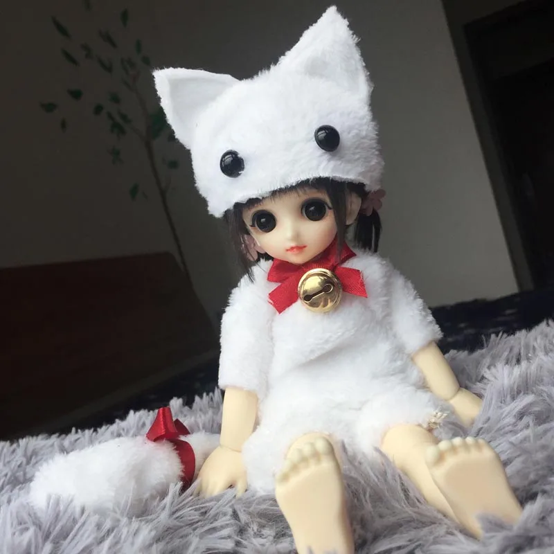 Одежда для куклы Cateleya Bjd sd Костюм Кошки Футболка Шорты шляпа плюшевый котенок одежда 1/3 1/4 1/6 1/8 аксессуары для кукол - Цвет: Белый