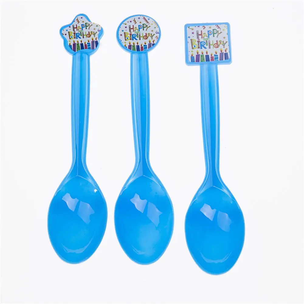 Happy birthday theme blue spoon kids party event disposable tableware supplies | Дом и сад