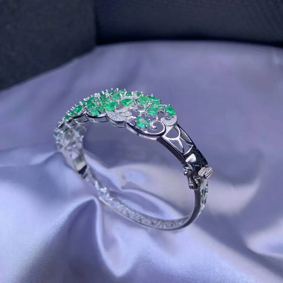MeiBaPJ Luxurious Real Natural Emerald Gemstone Bracelet 925 Sterling Silver Green Stone Bangle for Women Fine Wedding Jewelry | Украшения