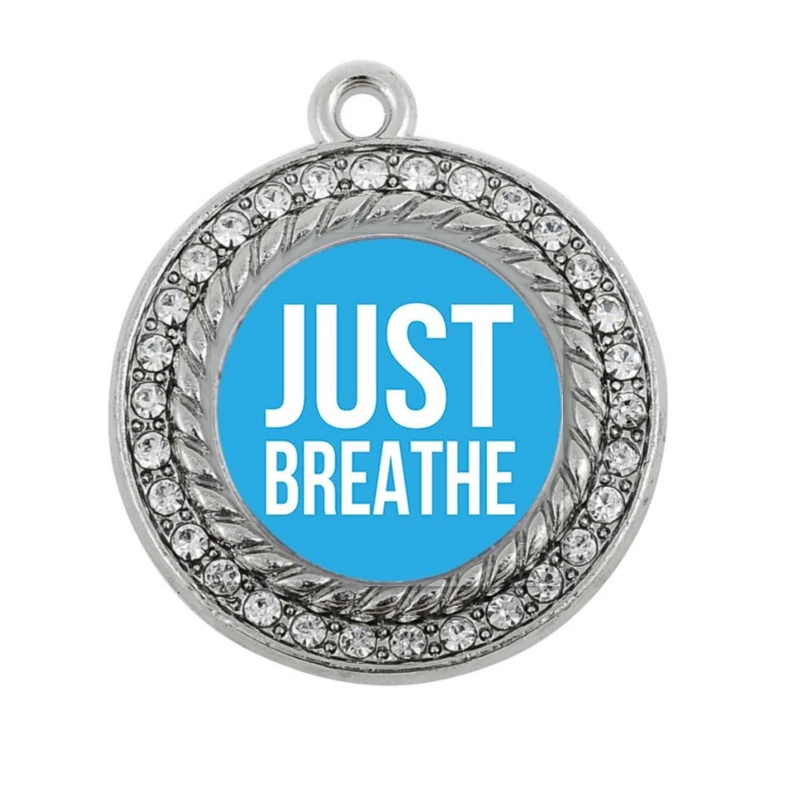 

JUST BREATHE CIRCLE CHARM ANTIQUE SILVER PLATED JEWELRY