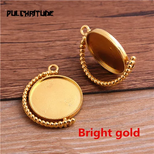Bright gold PULCHRITUDE, 4 шт., 25 мм, внутренний размер, 9 цветов, классический стиль, двухсторонний вращающийся кабошон, основа, Набор подвесок, амулеты T6440 - Цвет: Bright gold