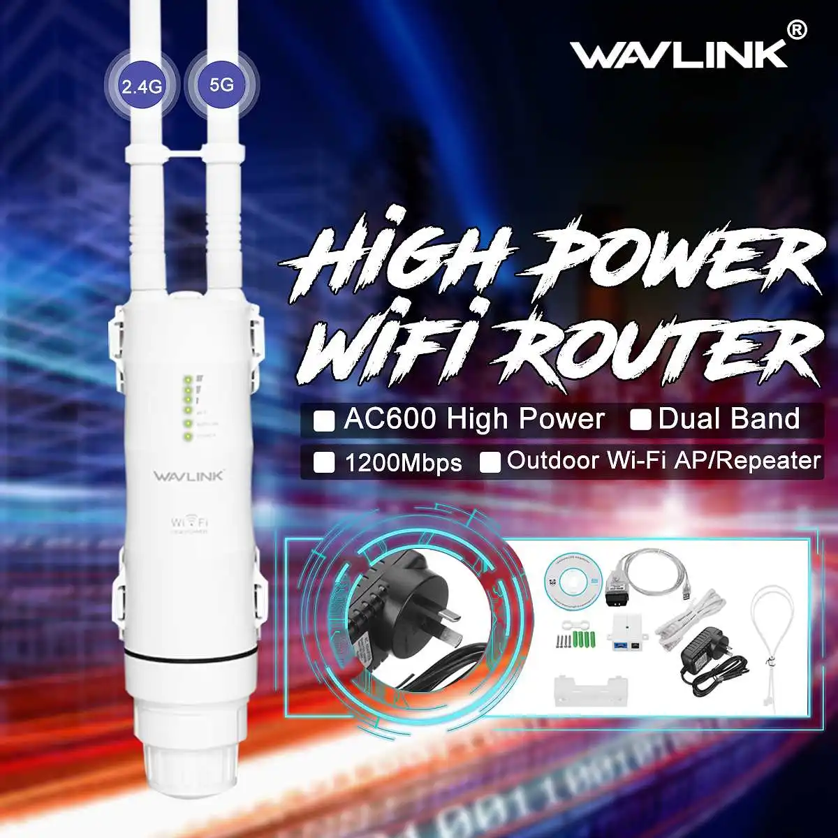 1 комплект 290x125x60 мм Wavlink AC600 2,4g/5G высокая мощность Outdooor водонепроницаемый wifi маршрутизатор/AP ретранслятор 2 антенны разъем AU