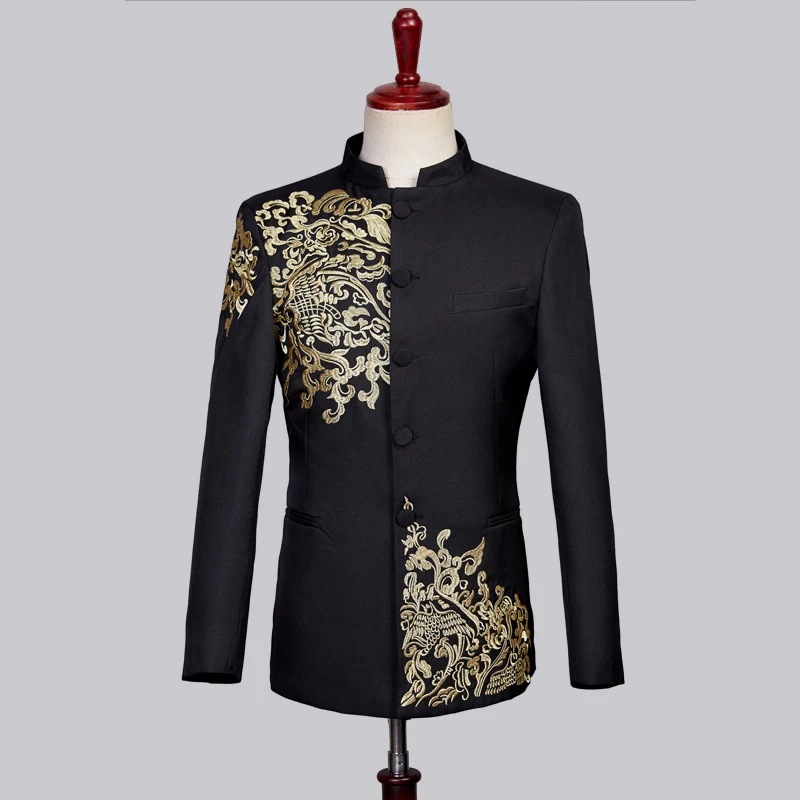 Куртка и брюки мужские черные белые комплекты в китайском стиле|party suit|suit standcostume