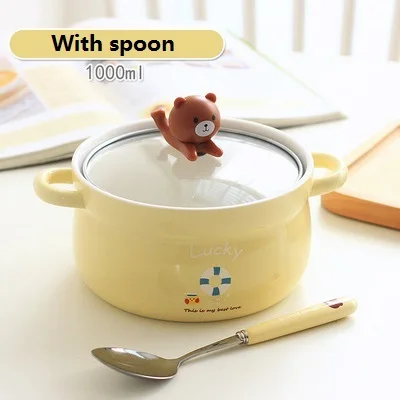 OUSSIRRO мультяшная креативная миска для лапши с крышкой керамическая чаша Милая Студенческая чаша для супа - Цвет: 6