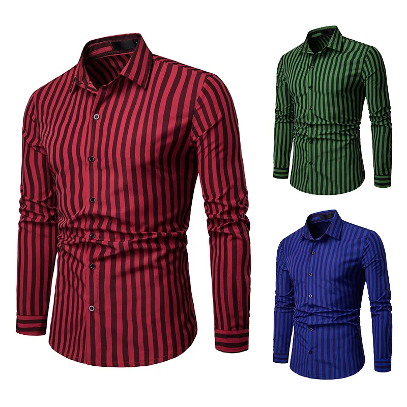 2019 Men Casual Long Sleeved Striped Shirt Slim Fit Male Oxford Textile Business Dress Brand Clothing | Мужская одежда