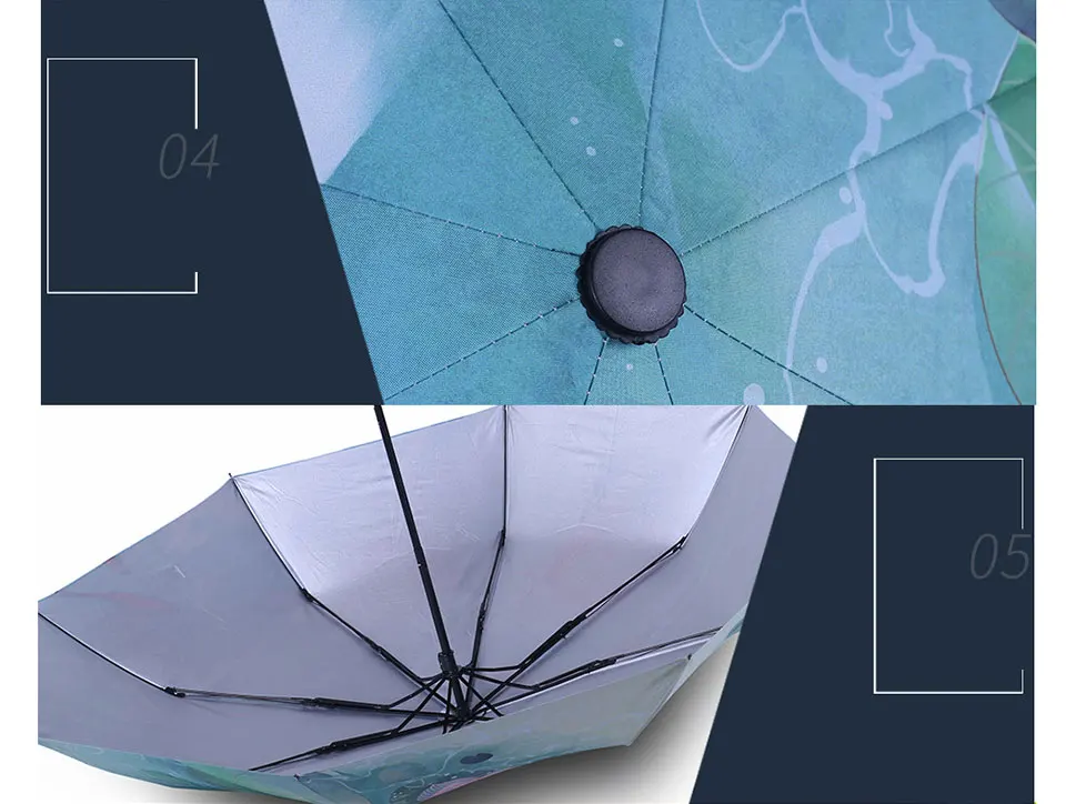 DINIWELL Лотос Koi дкладные Зонты National Wind/Для женщин зонт в три сложения Мини карманный дождь зонты-карандаши