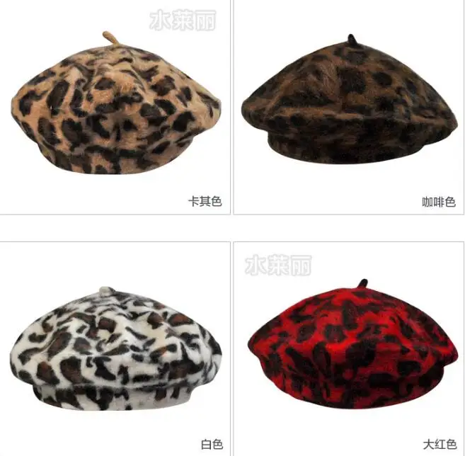 

Женский леопардовый берет из ангоры, зимняя шапка с мягким мехом, 2022