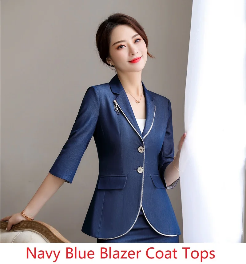 Navy Blue Мода OL стили Формальные блейзеры и куртки пальто с коротким рукавом весна лето женские Топы Верхняя одежда Бизнес Рабочая одежда - Цвет: Navy Blue