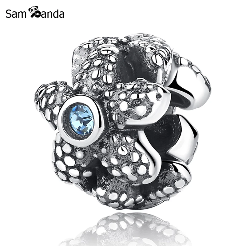 

Authentic 925 Sterling Silver Bead Charm Oceanic Starfish Blue Crystal Charms Fit Bracelets & Bangles Women DIY Jewelry