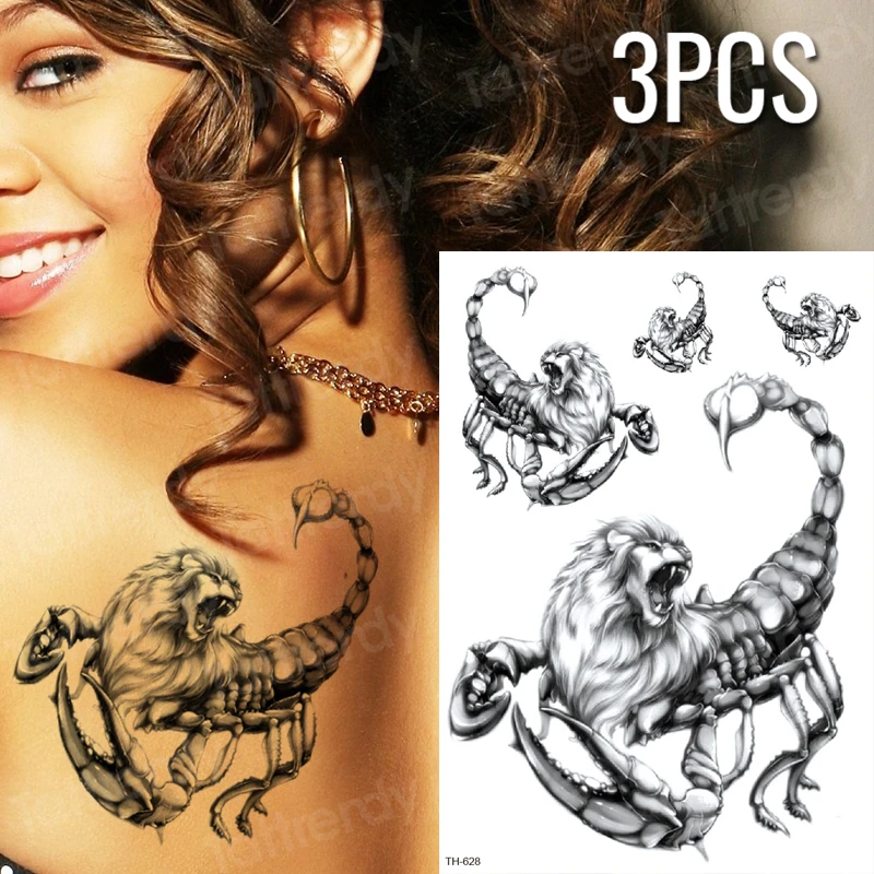 

3 шт./лот Временные Татуировки Скорпиона черные татуировки для тела на спине для женщин девушек сексуальные татуировки модные эскизы тату д...