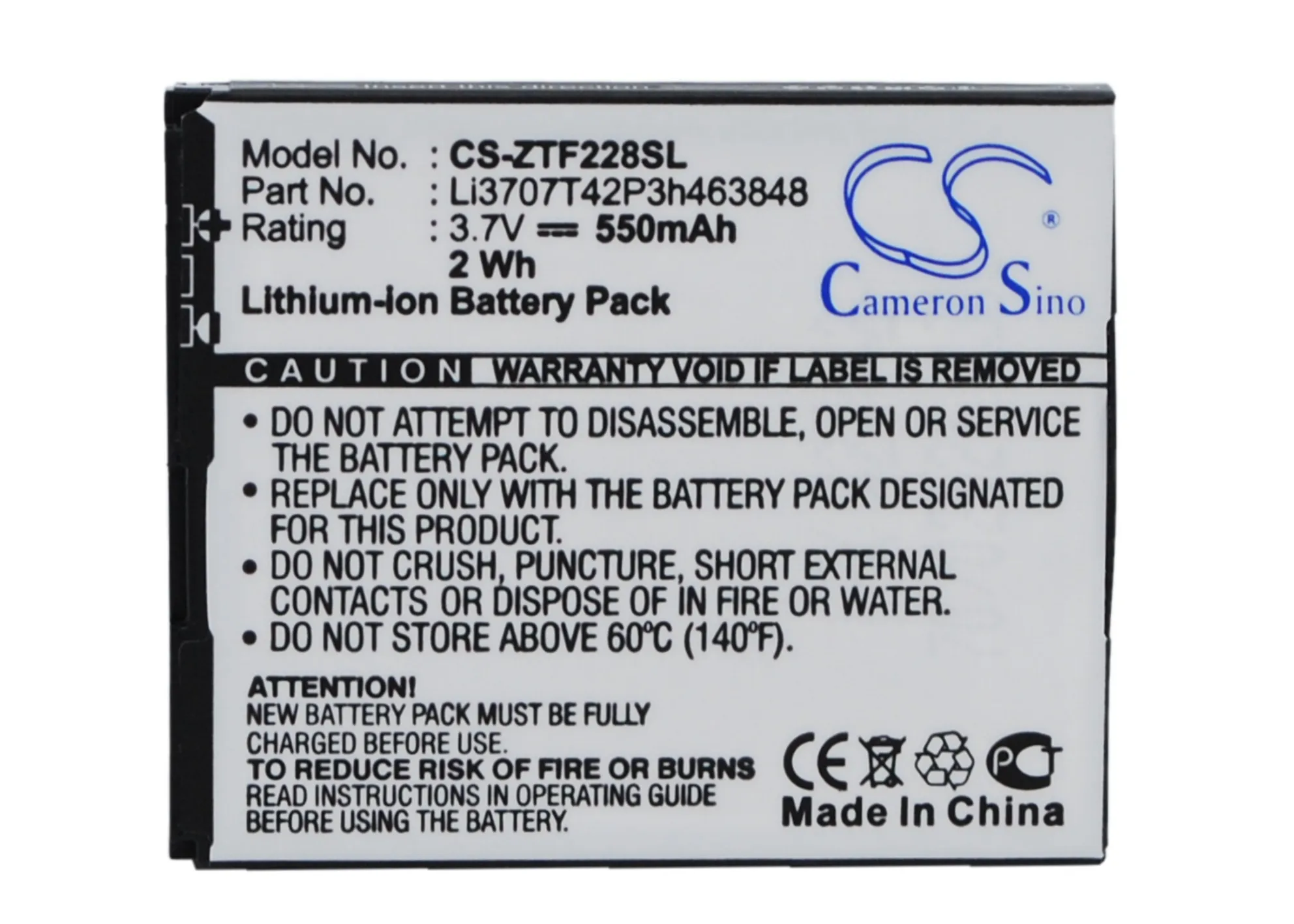 Аккумулятор Cameron Sino 550 мАч Li3707T42P3h463848 для ZTE A711 A933 F285 X670 BenQ 228 T60 Orange/Vodafone 227 228|cameron