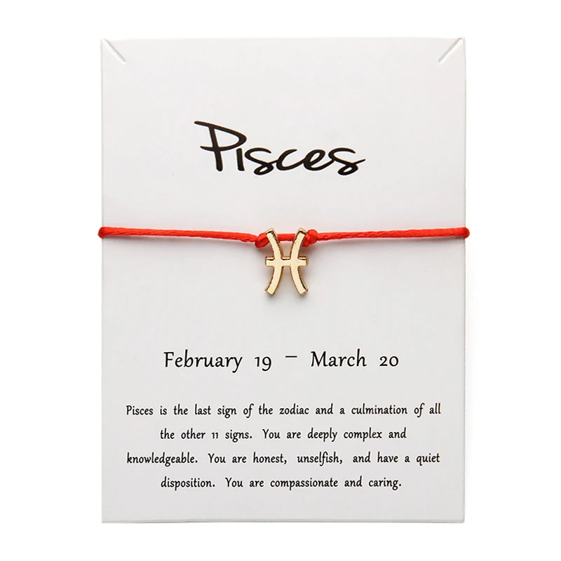 red gold Pisces Белая карта, модное ювелирное изделие, 12 созвездий, Зодиак рыбы, счастливая веревка, браслет, браслеты для женщин, аксессуары - Окраска металла: red gold Pisces
